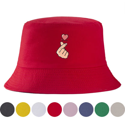 Korean Finger Heart Summer Cotton Bucket Hat