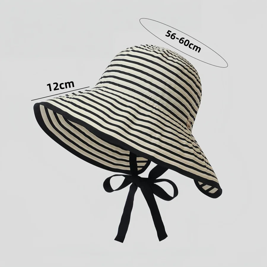 Black And White Striped Wide Brimmed Sun Hat