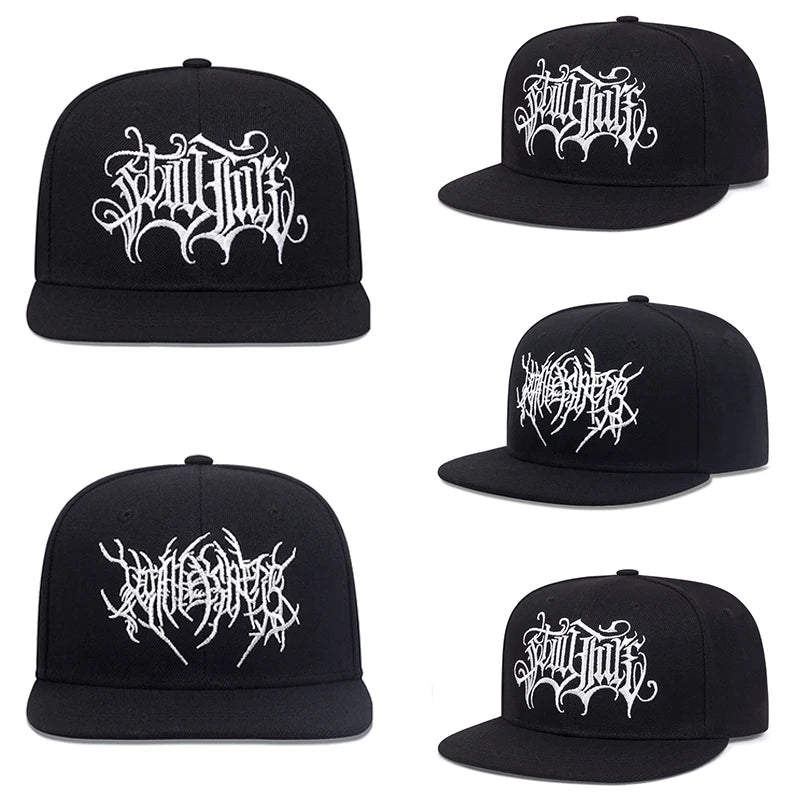 Gothic Double Swallow Embroidered Flat Brim Snapback Cap