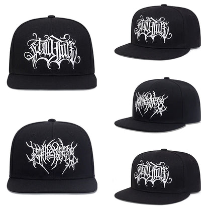 Gothic Double Swallow Embroidered Flat Brim Snapback Cap