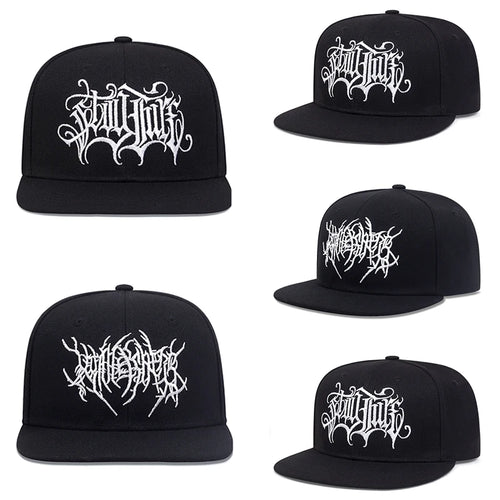 Gothic Double Swallow Embroidered Flat Brim Snapback Cap