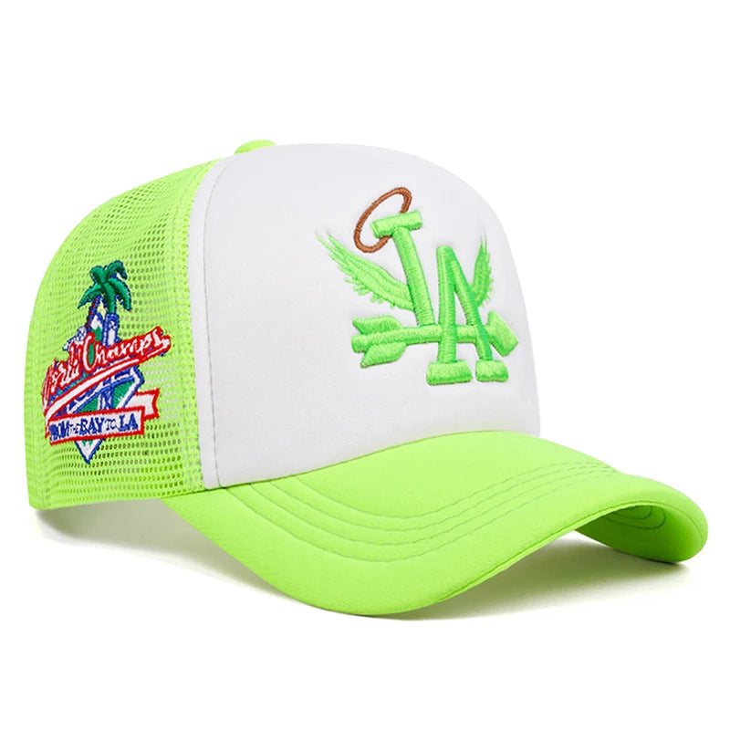 LA Wings Embroidered Flat Brim Mesh Snapback Cap