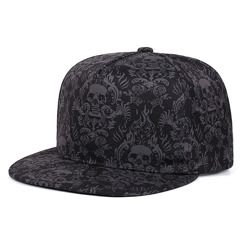 Skeleton Printed Unisex Streetwear Flat Brim Snapback Cap