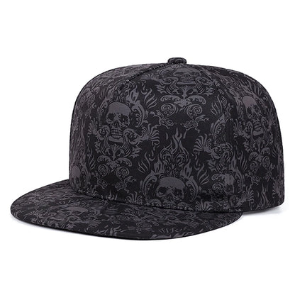 Skeleton Printed Unisex Streetwear Flat Brim Snapback Cap