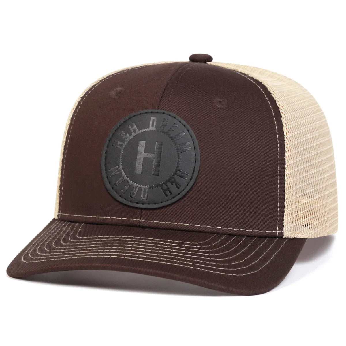 H Round Leather Patch Adjustable Mesh  Snapback Cap