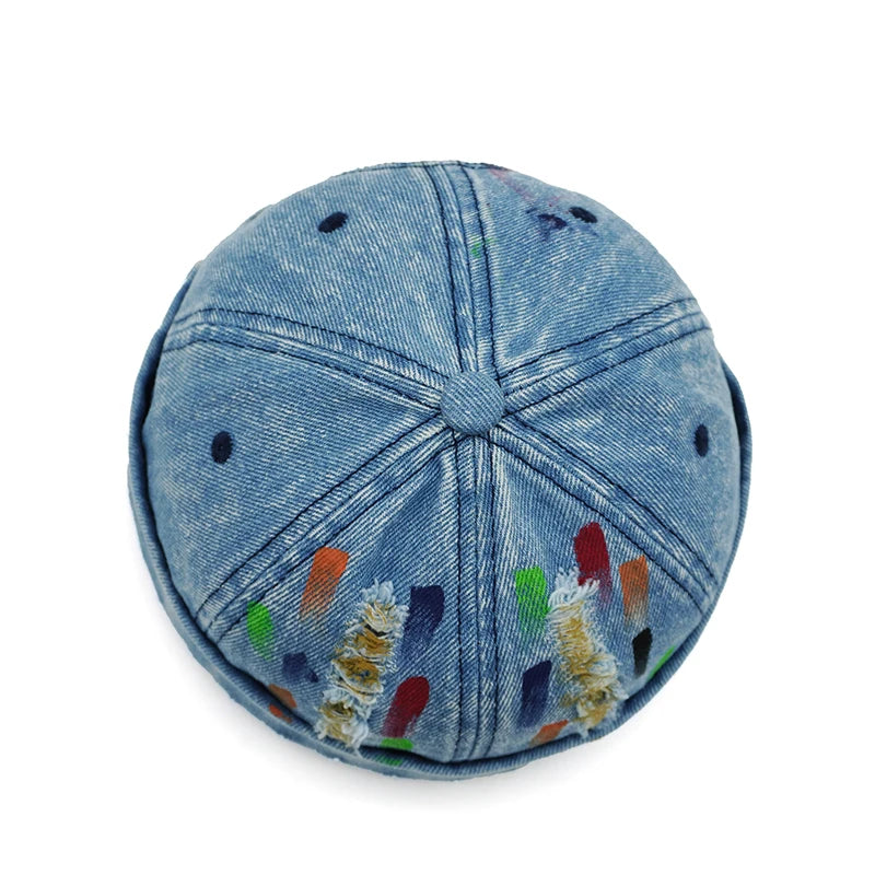 Tear Broken Denim Docker Cap Colorful Brimless Caps