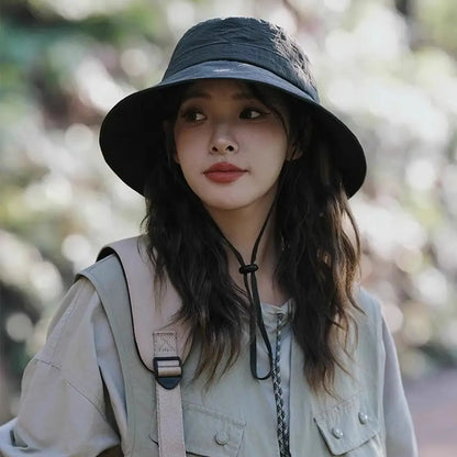 Waterproof Drawstring Wide Brim UV Protection Bucket Hat
