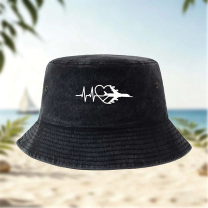 Heart Airplane Pattern Hip-Hop Bucket Hat