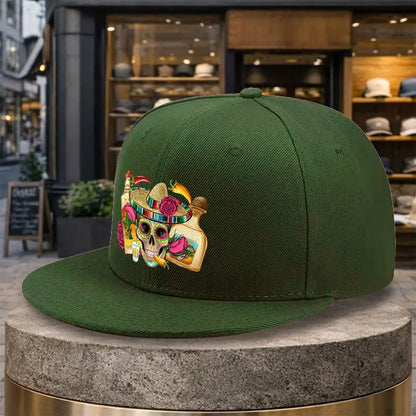 Tequila Sugar Skull Sombrero Street Snapback Cap