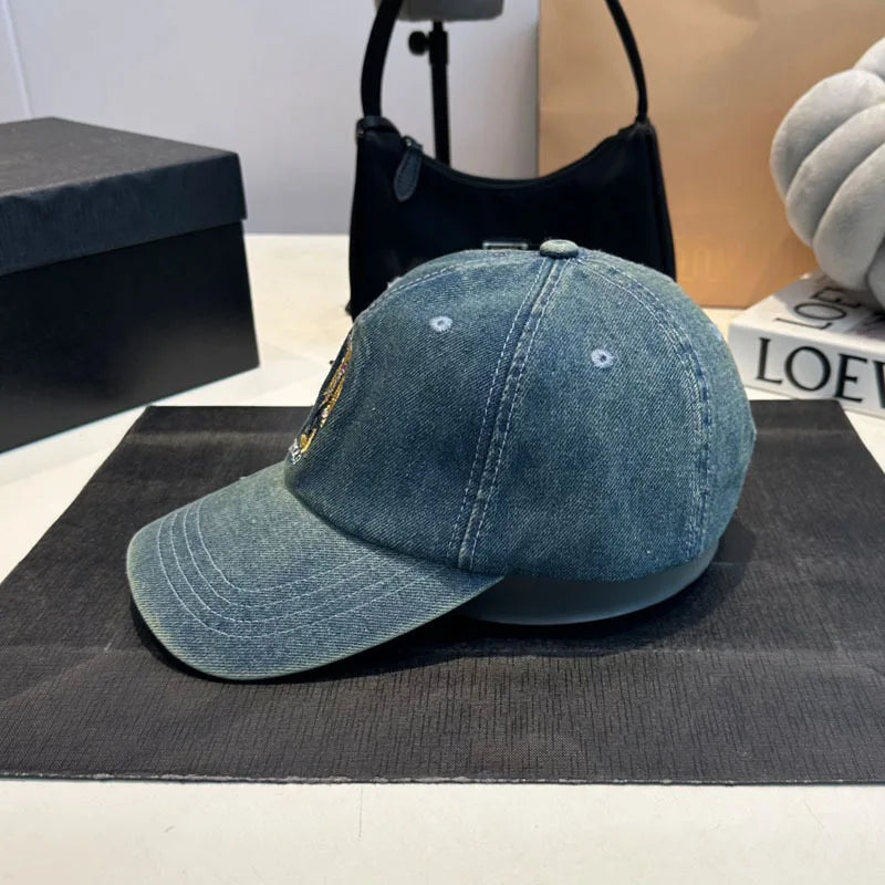 Hat Baseball Cap Washed Retro Versatile New Embroidered Bear Denim
