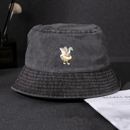 Vintage Graffiti Duck Print Bucket Hat
