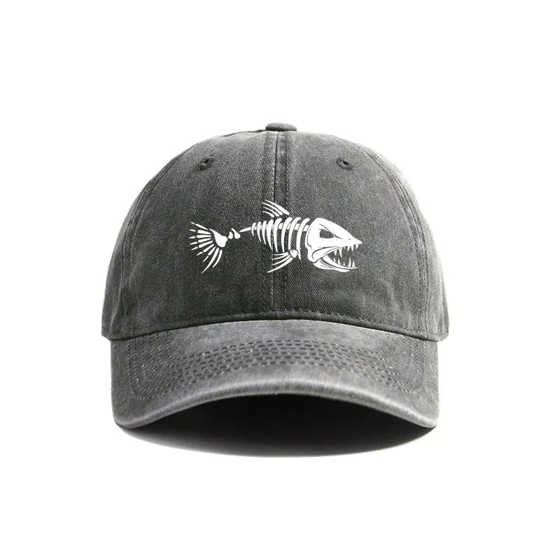 Vintage White Fishbone Print Baseball Cap
