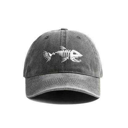 Vintage White Fishbone Print Baseball Cap