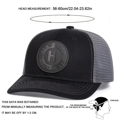 H Round Leather Patch Adjustable Mesh  Snapback Cap