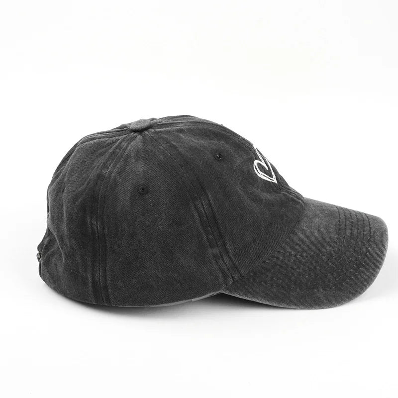 Summer Women Baseball Cap Peach Heart Embroidered Wash Denim