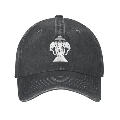 Laos Three Elephant Washed Denim Cap