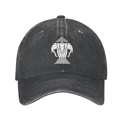 Laos Three Elephant Washed Denim Cap