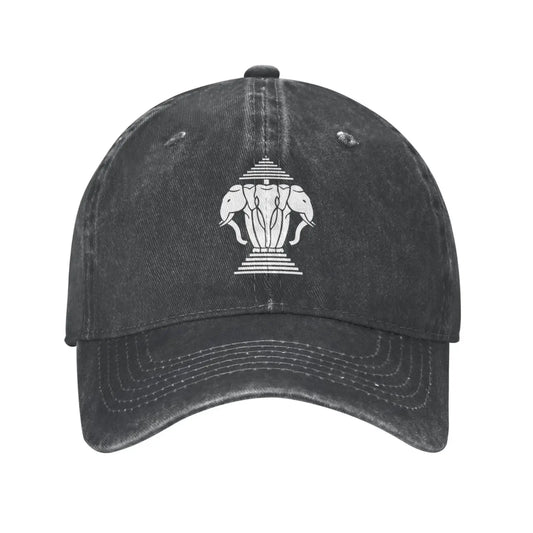 Laos Three Elephant Washed Denim Cap