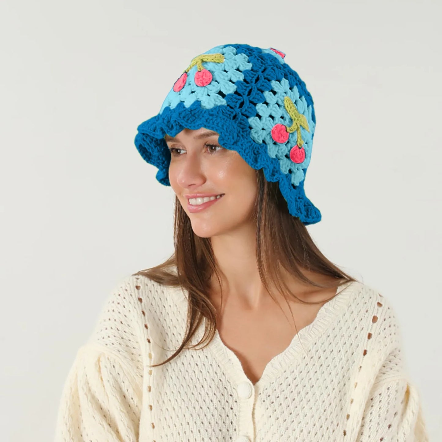 Cherry Crochet Flower Bucket Hat