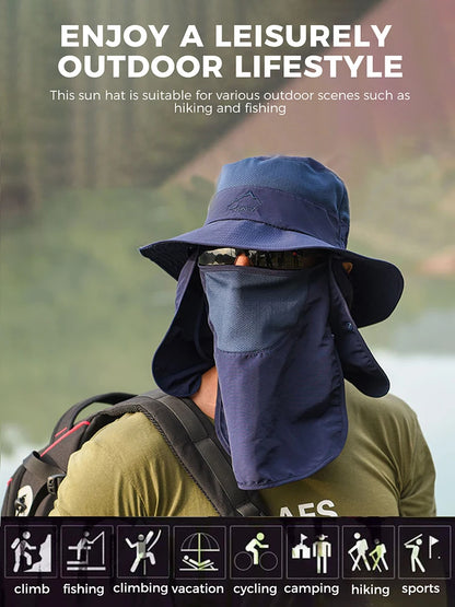 UPF Wide Brim Detachable Face Mask Bucket Hat