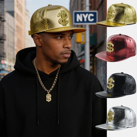 Dollar Sign Crocodile Texture Adjustable Flat Brim Snapback cap