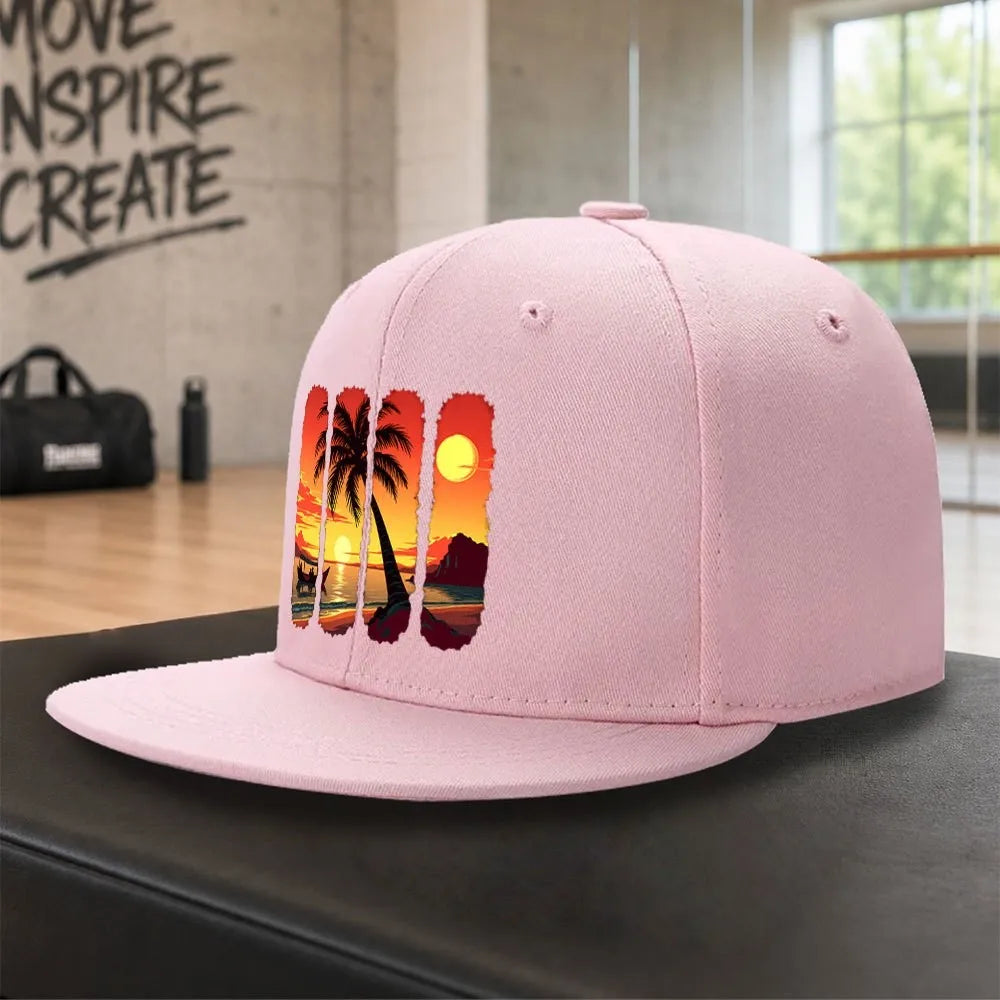 Tropical Beach Sunset Landscape Snapback Cap