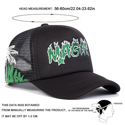 Unisex MAGARI Flame Embroidery Baseball Net Caps
