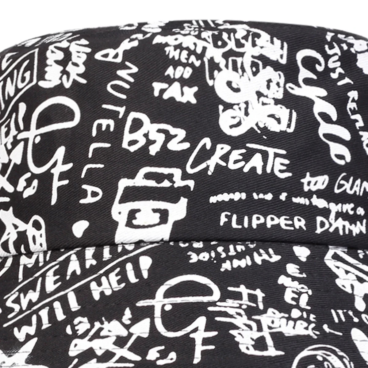 Unisex Black White Graffiti Casual Bucket Hat