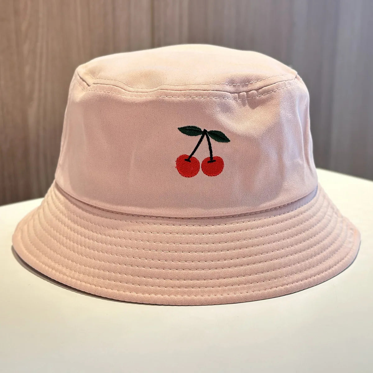 Embroidered Cherry Summer Bucket Hat