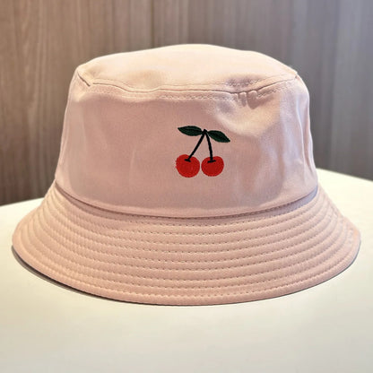 Embroidered Cherry Summer Bucket Hat
