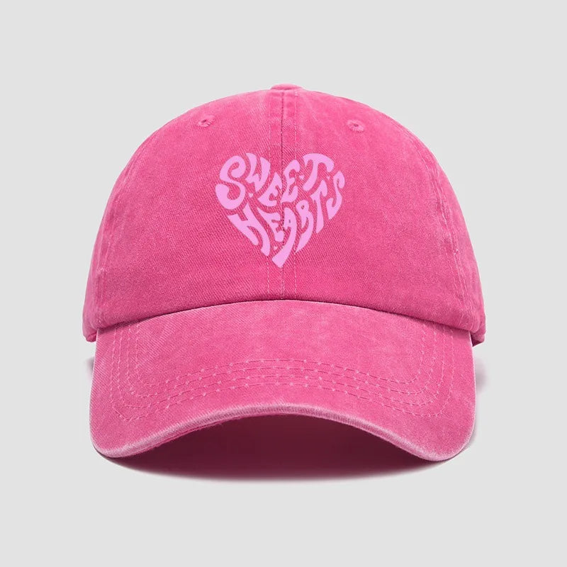 Pink Heart Shaped Letter Printed Baseball Cap Versatile For Daily