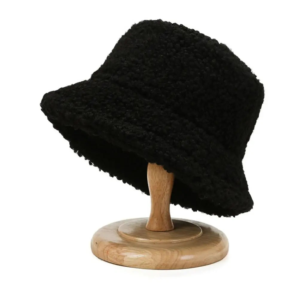 Women Faux Fur Lamb Wool Fisherman Bucket Hat