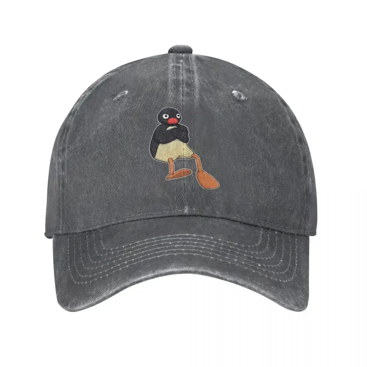 Angry Pingu Distressed Denim Baseball Cap