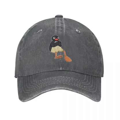 Angry Pingu Distressed Denim Baseball Cap