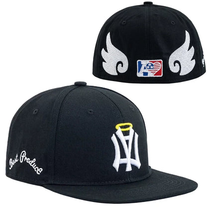 NA Letter Wing Embroidered Unisex Flat Brim Snapback Cap