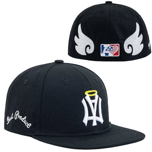 NA Letter Wing Embroidered Unisex Flat Brim Snapback Cap