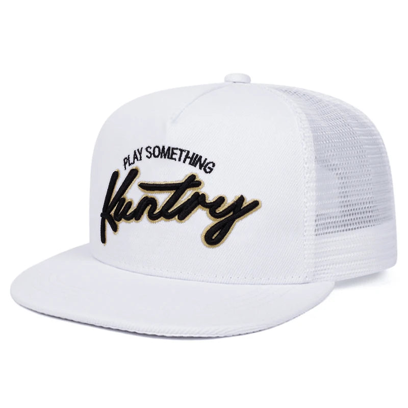 Unisex Flat Brim Letter Embroidered Mesh Snapback Cap