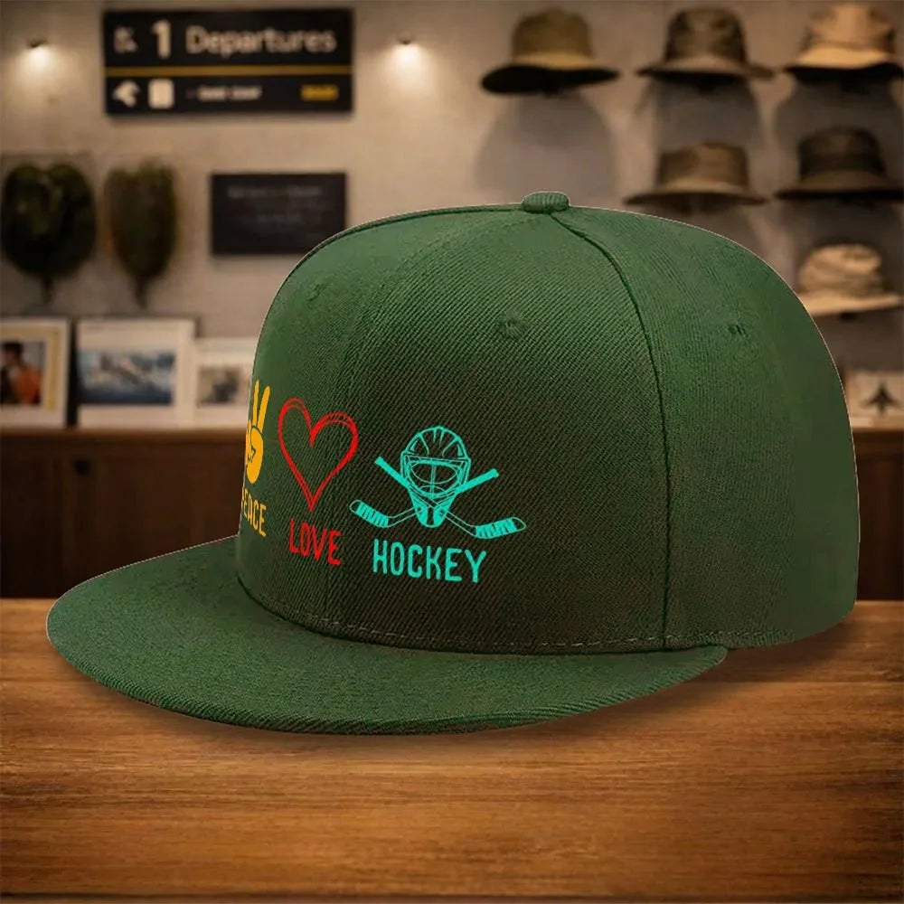 Peace Love Hockey Snapback Cap