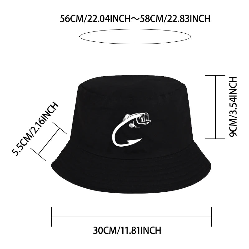 Fish Hook Bass Print Bucket Hat