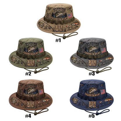 Adjustable Drawstring Wide Brim Fishing Bucket Hat