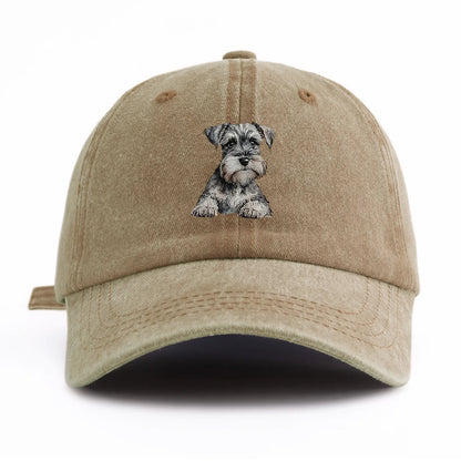 1pc Schnauzer Print Washed Baseball Cap For Adults