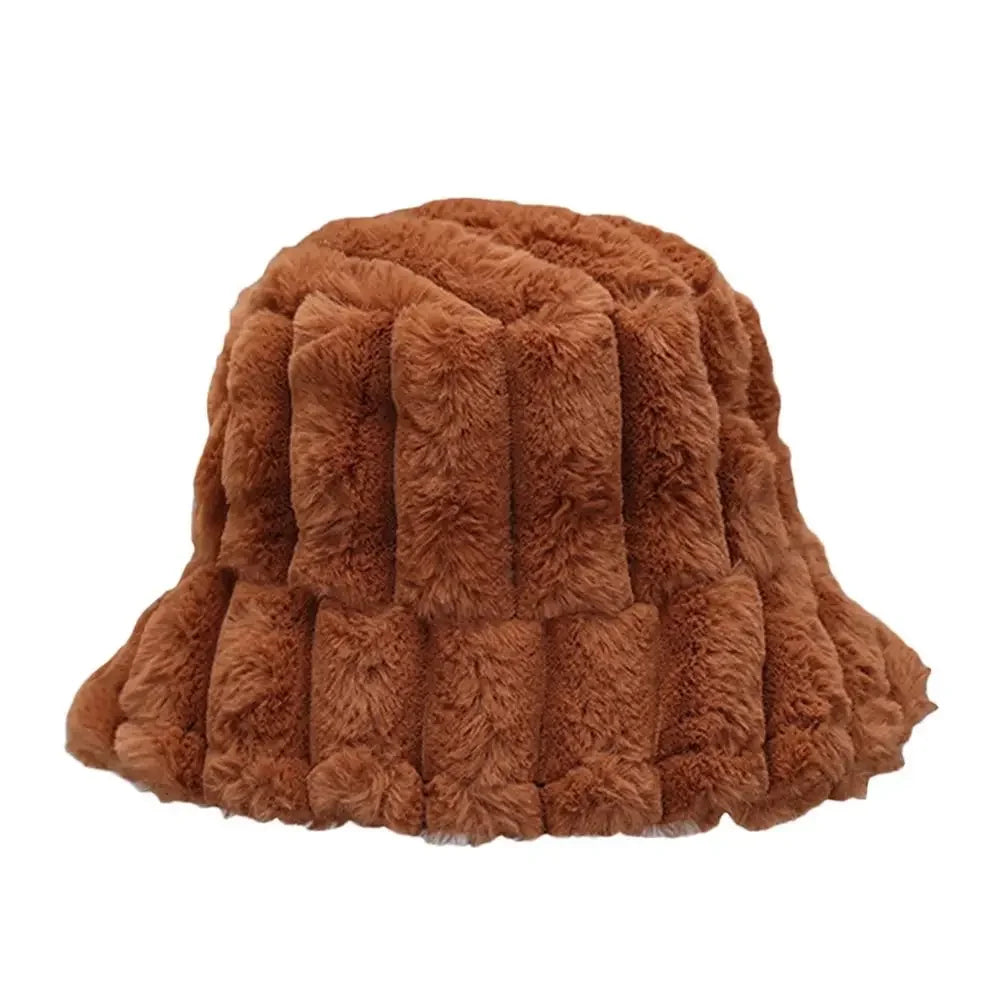 Women Faux Fur Winter Panama Fisherman Bucket Hat