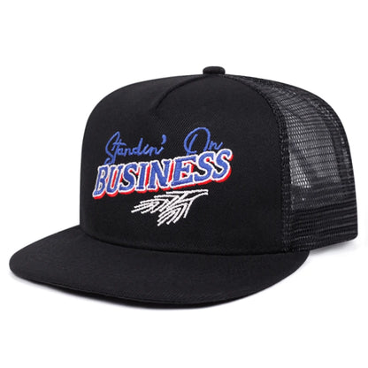 Unisex Flat Brim Letter Embroidered Mesh Snapback Cap