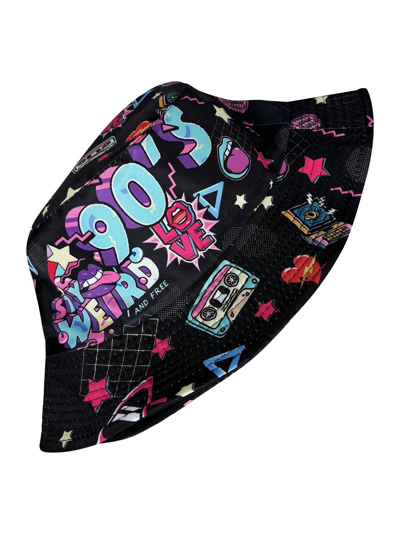 Abstract Personality Tape Print Black 90S Style Bucket Hat