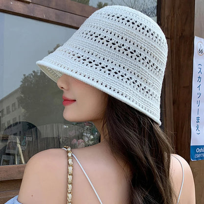 Hollow Knitted Straw Crochet Bucket Hat