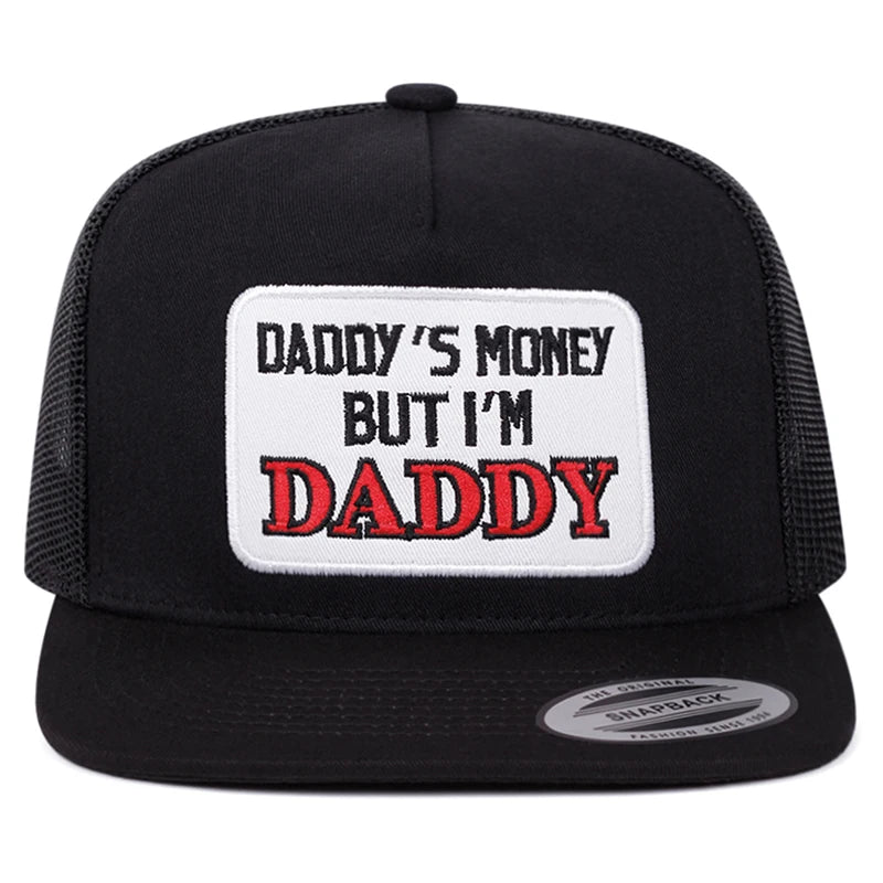 Daddy Embroidered Flat Brim Mesh Snapback Cap