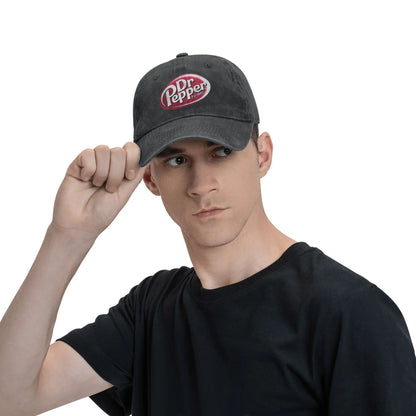 Dr Pepper Letter Baseball Cap Casual Distressed Washed Drink Snapback Hat For Men Women Outdoor Summer Adjustable Hats Cap