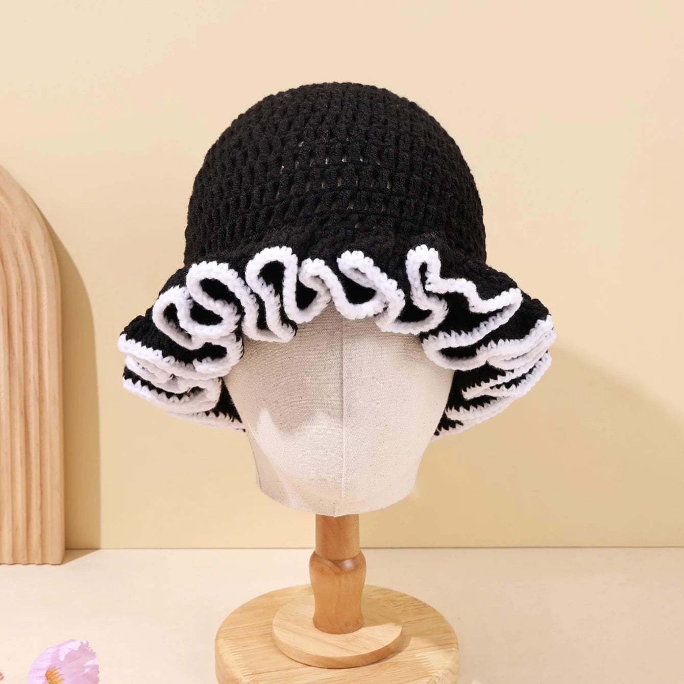 Women Multi Color Crochet Ruffle Fisherman Hat