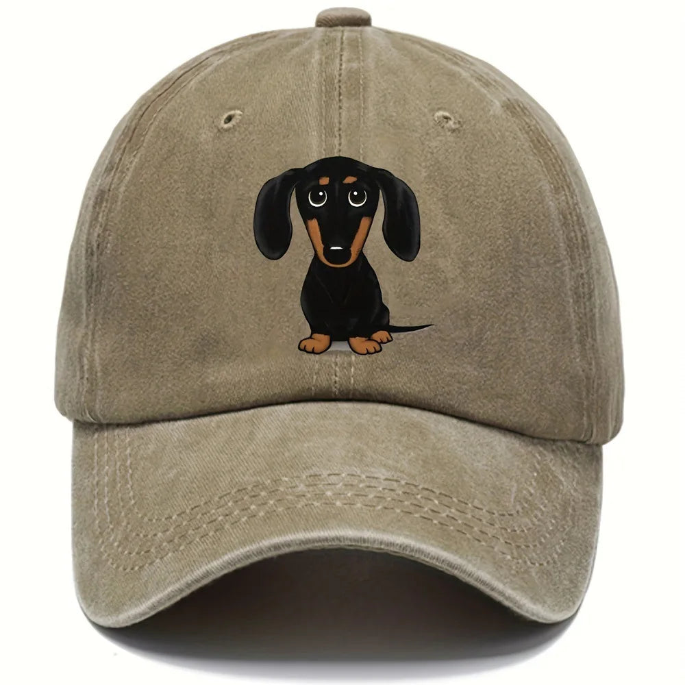Dog Embroidery Washed Baseball Cap