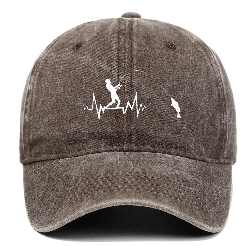 Fishing Embroidered Washed Cotton Baseball Cap
